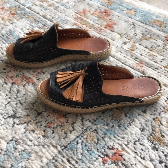 BUENO Navar Black Leather Tassel Slip On Espadrilles Slides Sandals - Picture 4 of 8